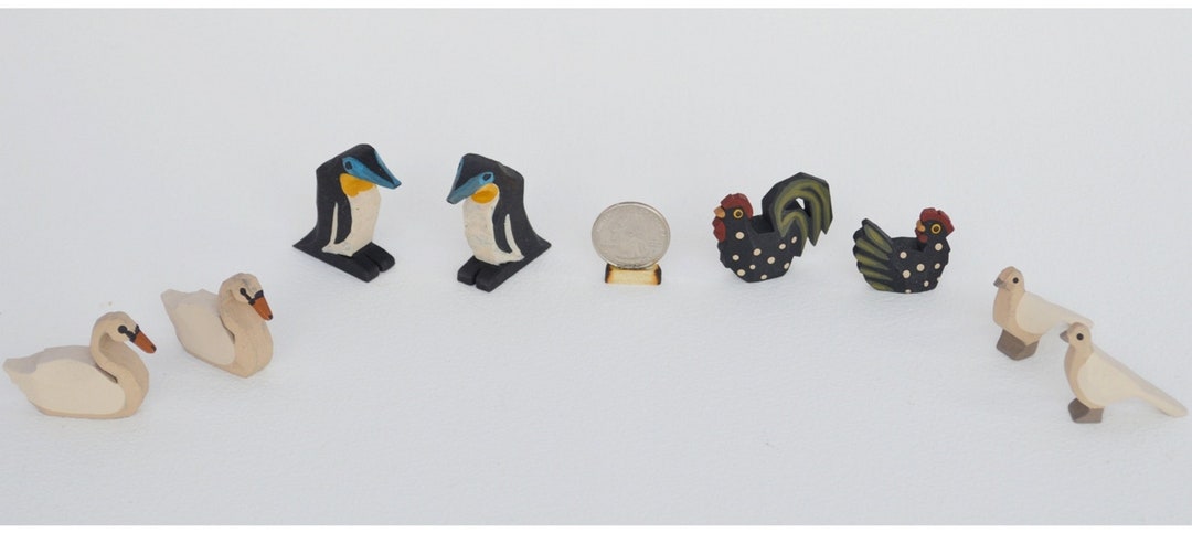 Hand Carved Wooden Noah's Ark Animals White Swans, Penguins, Chickens ...
