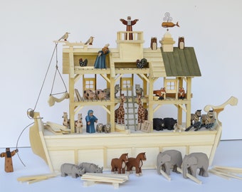 Under Construction Noah's Ark, Wooden Noah's Ark, Hand Carved wooden animals