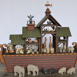 Handmade Wooden Noah's Ark, Wood Noah's Ark, Hand Carved Wooden Animals ...