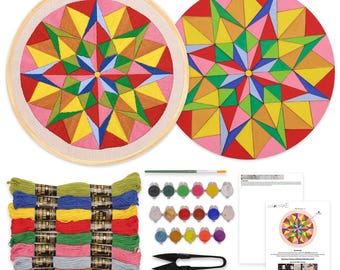 Combo mandala borduur- en kleurset, mandala-kunstset voor iedereen, doe-het-zelfpakket, knutselmaterialen, cadeau-idee