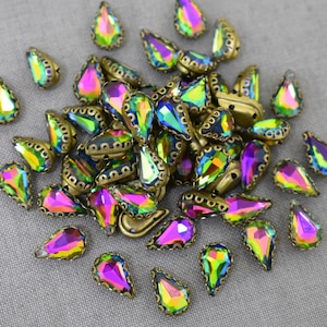 Sew on Glass Crystal Stone Loose Rhinestones Crystal beads Sew On Rhinestone With Claw Catcher Made of Brass in Rainbow Color -25 Pieces