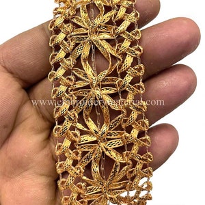 Embroiderymaterial Gota Patti Lace Boarder Lace for Saree, Craft, Blouse, Lehnga & Decoration (3.5cm Width, Almond Gold, 16Mtr, 2 rolls)