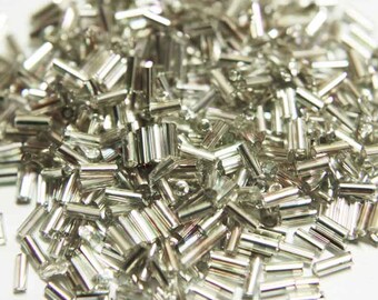 100 Grams, 1*4MM Silver Rainbow Color Bugle Beads/ Nalki Pipes- EMB514