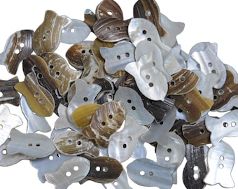 MOP Button lot Mother of Pearl Buttons vintage buttons craft buttons Sewing Buttons Fish Shape Double Hole MOP Button Cream-10x17MM(72Piece)