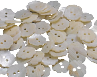 MOP Button lot Mother of Pearl Buttons vintage buttons craft buttons Sewing Buttons Flower Shape Double Hole MOP Button Cream-16MM(72Pieces)