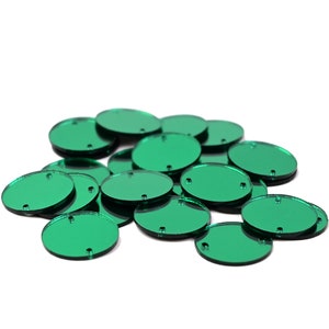 Embroiderymaterial Round Sew On Green Acrylic Craft Mirrors for DIY Craft Art, 25 Pieces