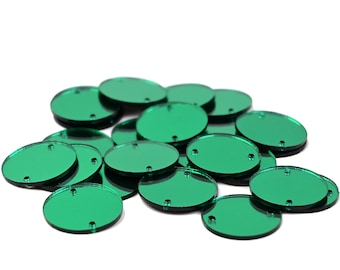 Espejos redondos de acrílico verde para coser, ideales para manualidades y proyectos de bricolaje, 25 piezas.