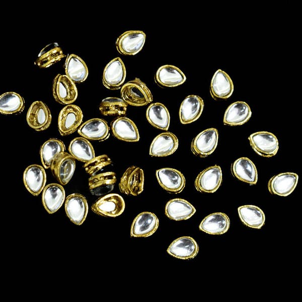 7x10MM, Silver Color Tear Drop Shape Kundan Stones