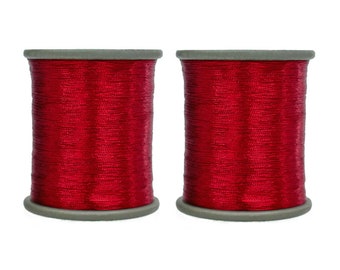 Zari Thread Metallic floss Yarn Hand Machine Embroidery Artwork Sewing Metallic Thread in Red Color (0.1MM )