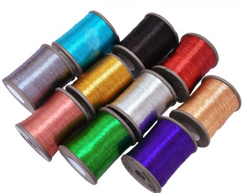 Zari Thread Metallic floss Yarn Hand Machine Embroidery Artwork sewing Metallic Thread-Combo Pack- 10 Colors- Size 0.1MM