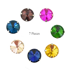 Assorted Color Sew on Glass Rivoli Crystal Stone with Catcher/Rhinestones Rivoli beads/Sew On Rhinestone With Brass Catcher-7 Pieces(18MM)