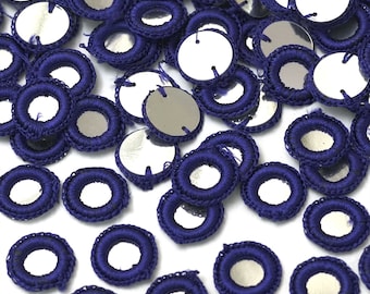 100 Pieces, 18MM Blue Crochet Thread Rings With metallic mirror -EMB1461