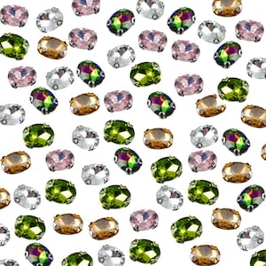 Sew On Crystal Claw Flat Back Rhinestones Oval Shape loose Embellishment Silver Setting Button Glass Beads DIY Dress Stones-48Pieces(6*8 MM)