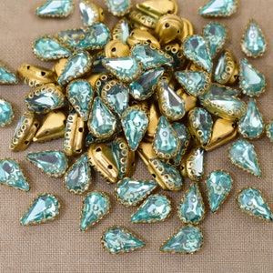 Sew on Glass Crystal Stone Loose Rhinestones Crystal beads Sew On Rhinestone With Claw Catcher Made of Brass in Light Aqua Blue -25 Pieces