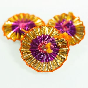3CM , 100 Pieces, Gota Flowers In Magenta-Gold Colour-EMBGF4507