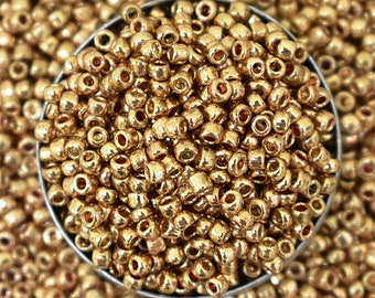 Seed Beads 11/0 Round Glass Seed Beads Loose Spacer Metallic Finish Seed beads for jewelry making and beading in Uni-Gold-100 Grams