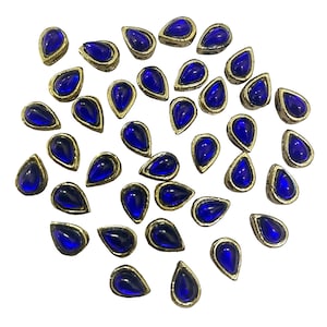 Flatback Sew On Kundan Rhinestones In Teardrop Shape For Embroidery & Jewellery, Dark Ruby Blue Color 5X8MM