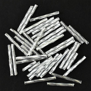 Perline a tromba a tubo di vetro intrecciato, Perline a tromba con frangia, Perline a tromba a tubo cilindrico lungo per la creazione di gioielli Argento-Lunghezza-25MM(Diametro2MM)100Grammo