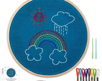 DIY Embroidery Kit for Kids | Beginner Back Stitch Kit with Hoop, Threads, Jute Fabric & Instructions | Creative Craft Kit for Ages 6+