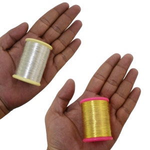 Gold & Real Silver Plated Metallic Zari Embroidery Thread Combo 2 Roll 200 Meter/Roll image 3