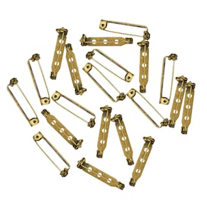 Brooch Pin Back Three Hole DIY Brass Brooch Making findings Clasp Pin Back Fasteners in Gold Color-20 Pieces (Size:- 7X27 MM )