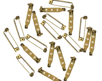 Brooch Pin Back Three Hole DIY Brass Brooch Making findings Clasp Pin Back Fasteners in Gold Color-20 Pieces (Size:- 7X27 MM )