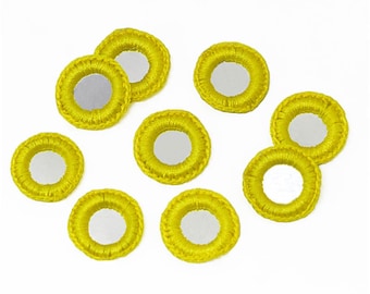 100 Pieces,Crochet Mirror/Indian crocheted Mirror/Mirror Appliques/Crochet Thread Rings with shiny Sequins/Sew on patches/Applique for craft