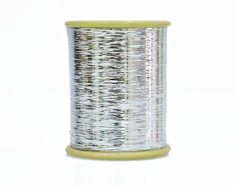 1 Roll, Flat Metallic Badla Thread in Silver Colour-10,000 meter of thread-EMBMT05664