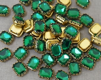 Coudre sur verre cristal pierre strass en vrac perles de cristal coudre sur strass avec attrape-griffes en laiton de couleur vert sarcelle -15 pièces