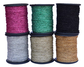 Metallic Glitter Cord Dori Thread Beading Embroidery Braided Non-Stretch thread for Embroidery & Jewelry Making. 1MM Width, 250 Meter/Roll.