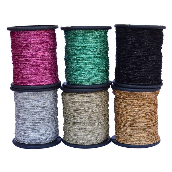 Metallic Glitter Cord Dori Thread Beading Embroidery Braided Non-Stretch thread for Embroidery & Jewelry Making. 1MM Width, 250 Meter/Roll.
