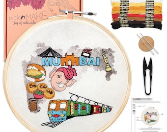 Mumbai Themed DIY Hand Embroidery Kit for Beginners | New Hobby DIY Craft Kit | Mumbai Art Gift | Mumbai in Every Thread Cross Stitch Kit