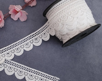 White Cotton Crochet Lace Trim – 1.38 Inch (35mm) Wide| 9 Yard Long Lace Border for Sewing, Dresses, Bridal, Farmhouse & DIY Crafts