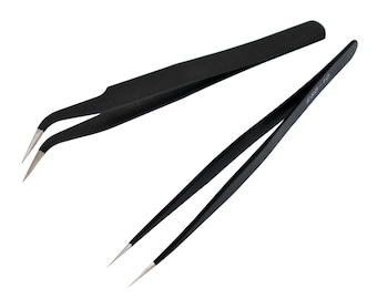 Anti Static Tweezers Stainless Steel for Picking Crystals and Art Tool Supply DIY tool Combo-1 Set- 2 Pieces( 1 Bend+1 Straight)4.7 Inch
