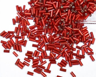4MM, Preciosa Round Bugle Beads in Red Color - 100 Grams -EMBBB05805