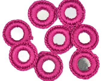 100 Pieces, 18MM Magenta Crochet Thread Rings With Metallic Mirror-EMBCTR5239