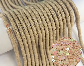 3MM Flat Round Shape Centre Hole Jasmine Gold Color Sewing Sequins Strands For Tambour & Luneville Hand Embroidery, 1700 Pieces