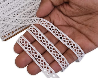 Trim Ribbon Lace, Cotton Trim Lace, Craft Sewing Lace, Lace for Clothing, DIY Lace Trim, Decorative Ribbon (White, 9 Meters)