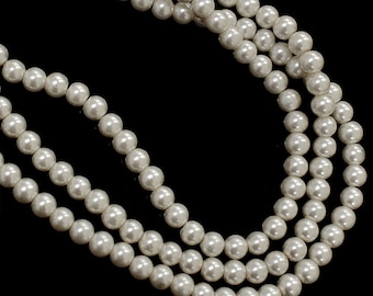 Glass Round Pearl Beads Loose Glass Beads Jewelry Findings Pearls in Ivory Color 8MM -2 String(Totoal-200 Pearls)-per String: 100 Pearls