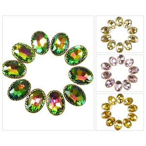 Oval Shape Sew on Glass Crystal Rhinestone Flower Shape Flat Back Setting, 13X18MM, 10Pieces