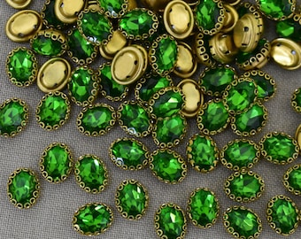 25 pièces, couleur verte coudre sur pierre de cristal de verre/strass perles de cristal/coudre sur strass avec attrape-griffe en laiton