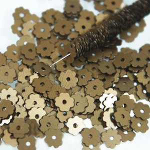 100 Grams, 5MM Flower Shape Centre Hole Dull Gold Color Sequins-EMB4332