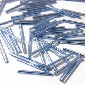 Bugle Glass Seed Spacer Tube Beads Cashmere Colore blu con finitura perlata per creazione di gioielli Perline Craft DIY-100 Grammi, 2*25MM