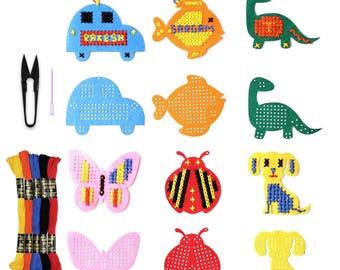 Felt Sheet DIY Embroidery Kit for Kids | 6 Cute Animal Shapes to Stitch | Includes Threads, Plastic Needle, Cutter & Key Rings