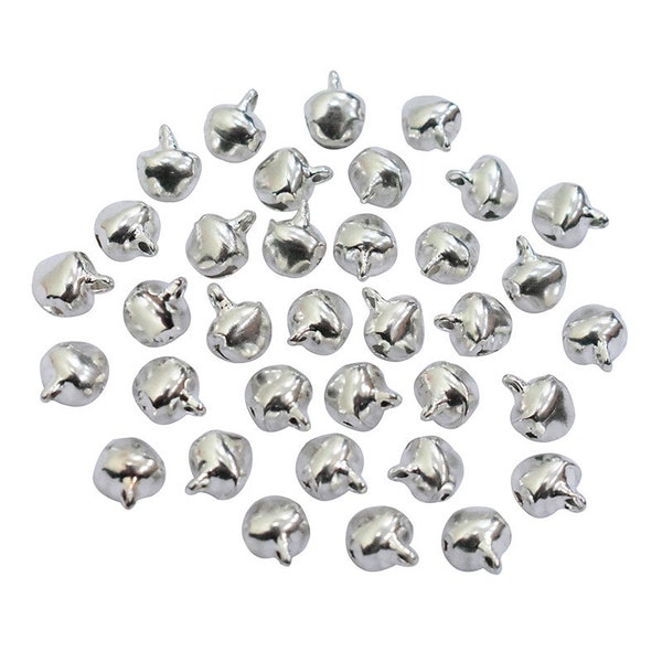 Breloques en forme de cloche en fer, petites cloches, perles de cloche Ghungroo pour Noël, résultats de bijoux DIY, breloques de cloches en couleur argent-7x9 MM-100 pièces