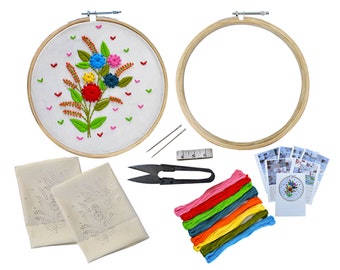 Hand Embroidery Beginner Embroidery DIY Kit with 6 Different Types of Embroidery Stitches-1Kit