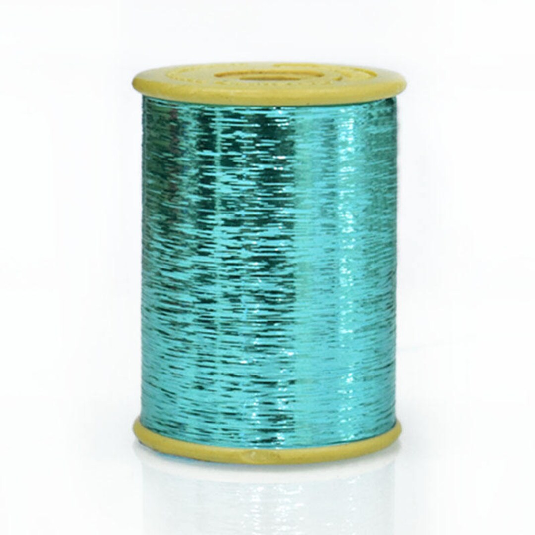 1 Roll, Flat Metallic Badla Thread in Aqua Blue Colour -10,000 Meter of ...