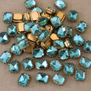 15 Pieces,Aqua Blue Color Sew on Glass Crystal Stone/Rhinestones Crystal beads/Sew On Rhinestone With Claw-Catcher Made of Brass