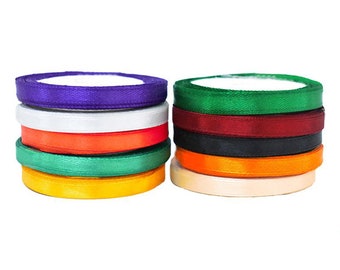 Satin Ribbon Single Face Ribbon Satin gift wrapping decoration satin tape,Crafting ribbon,Wedding ribbon in Green -10 Roll Combo