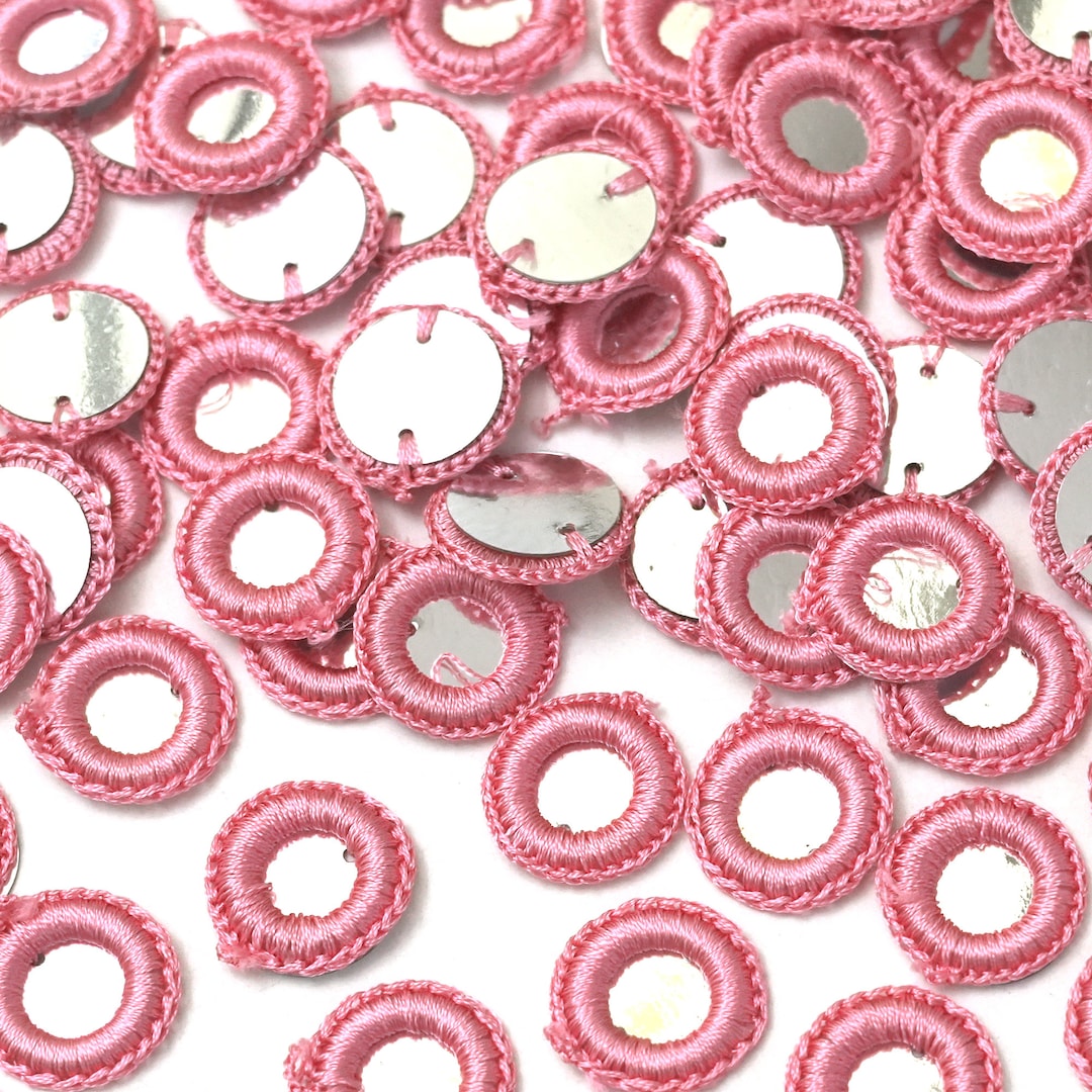 100 Pieces, 18MM Pink Crochet Thread Rings With Metallic Mirror-emb1464 ...